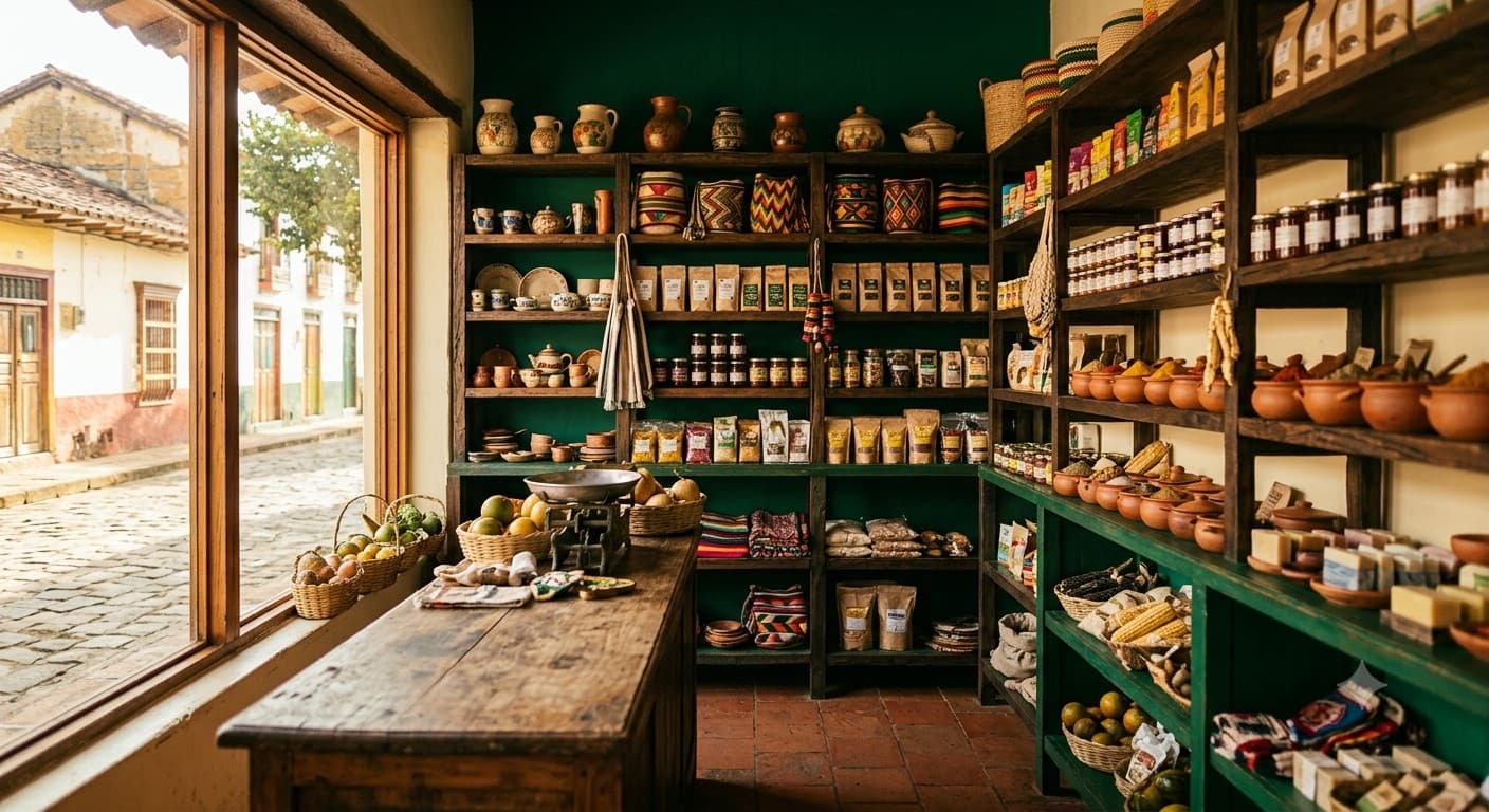 Interior cálido de tienda de barrio